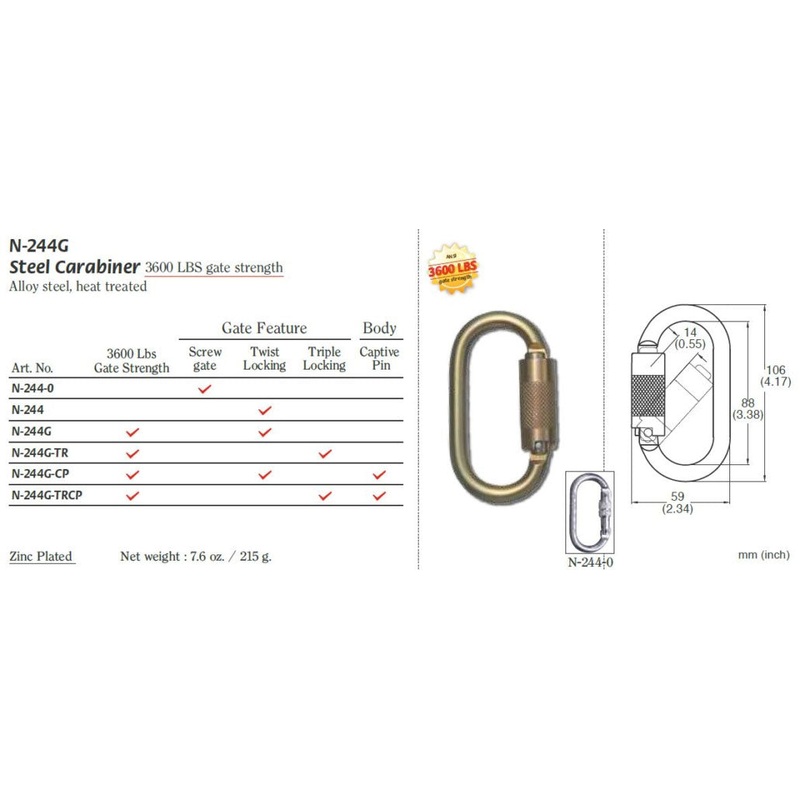Yoke N244G Steel Carabiner