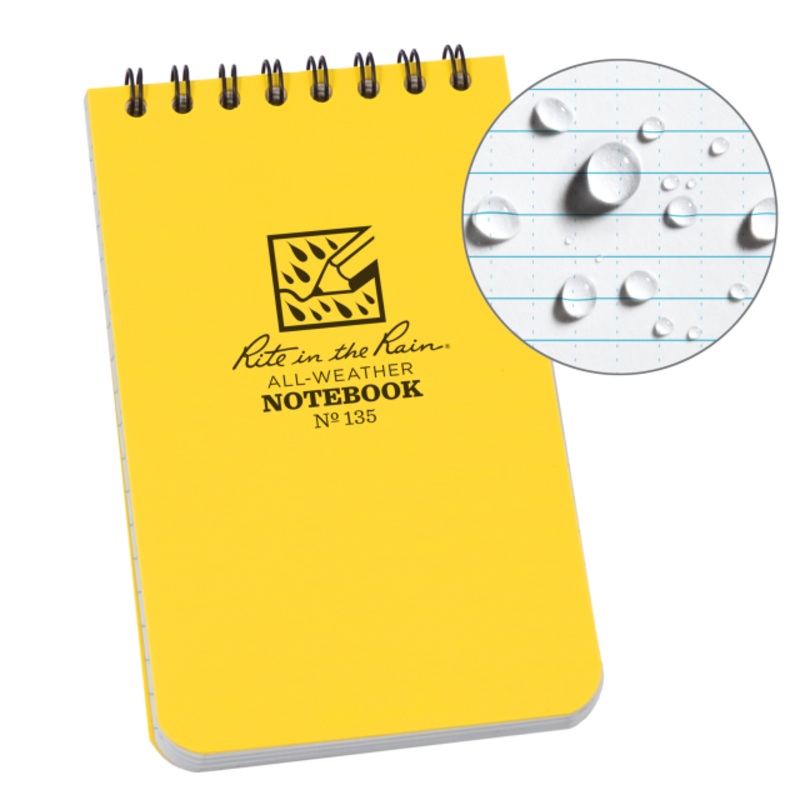 Weatherproof Top Spiral Notebook, 3" x 5", Yellow Cover, Universal Pattern (No. 135)