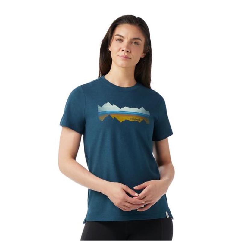 Womens Mountain Horizon Graphic Short Sleeve T-shirt Twilight Blue