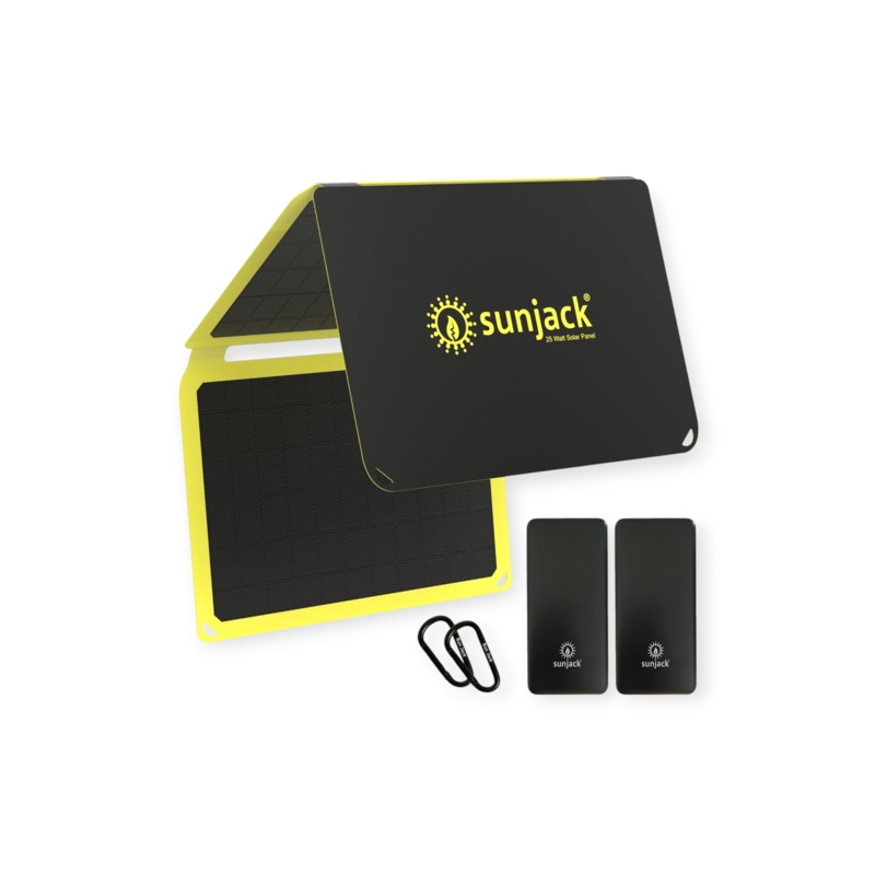 SunJack 25W Portable Solar Charger + 2x 10k mAh Powerbanks