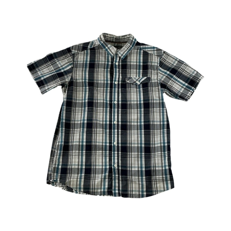 Mountain Hardwear Men's Button Down Short Sleeve Shirt Blue/Grey Medium USED