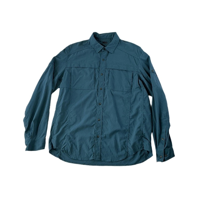 REI Men's Long-Sleeve Hiking Shirt Blue Large USED