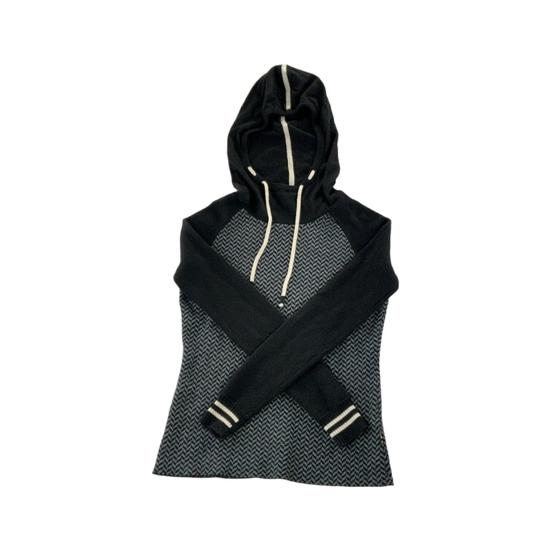 Smartwool Women's Dacono Wool Blend Hooded Baselayer Top Chevron Black Medium USED