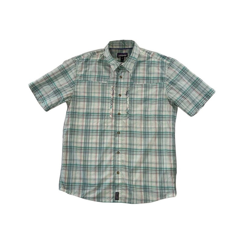 Patagonia Men's Sun Stretch Short Sleeve Shirt Blue/White Medium USED