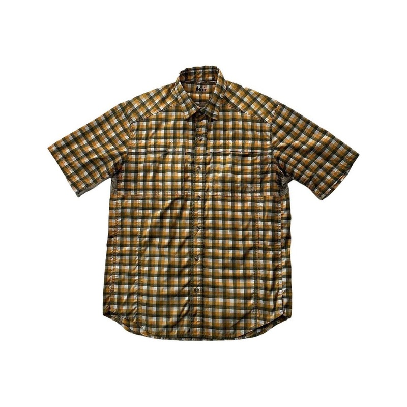 REI Men's Short Sleeve Vented Hiking Shirt Small Yellow USED