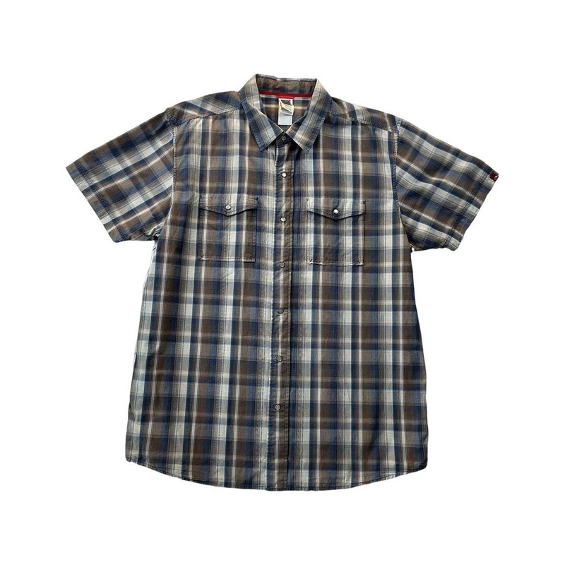 The North Face Men's Pearl Snap Short Sleeve Hiking Shirt Blue XXL USED
