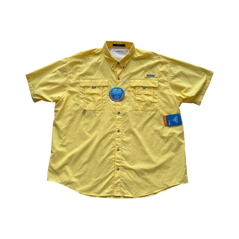Columbia Men's BFG Bahama Short Sleeve Shirt Yellow XXL USED