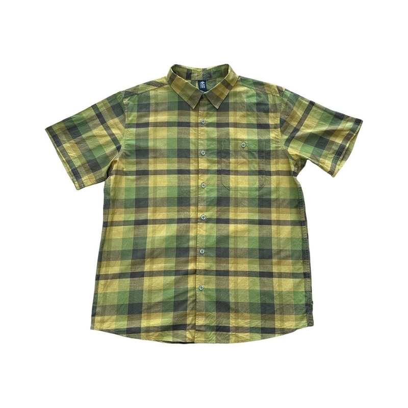 Mountain Hardwear Men's Short Sleeve Button Down Shirt Yellow/Green Large Used