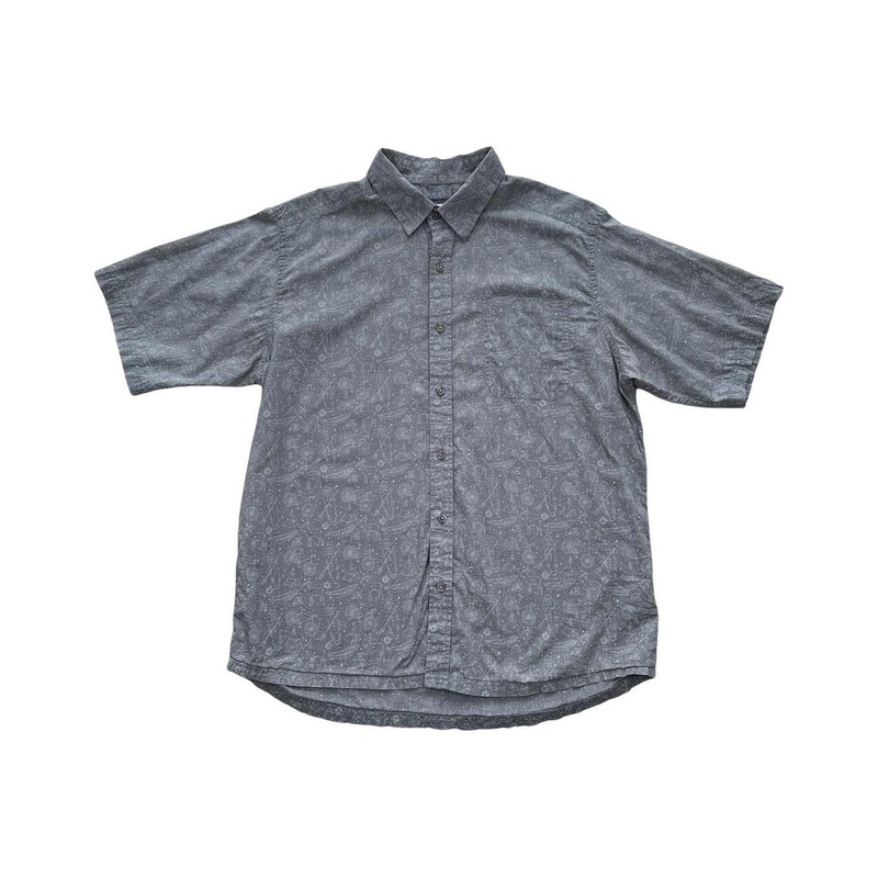 Mountain Khakis Men's Button Down Short Sleeve Shirt Grey Print Medium Used