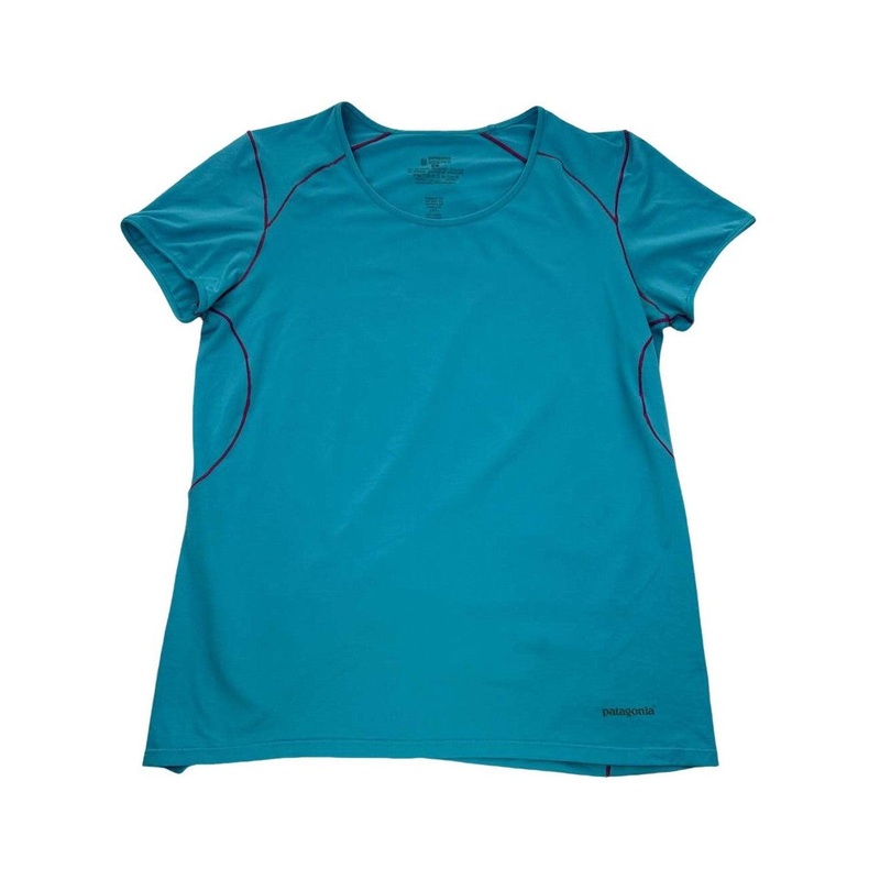 Patagonia Women's Active Short Sleeve Shirt Blue Large USED