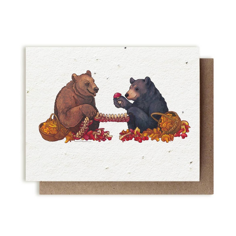 Bears and Mushrooms Plantable Herb Seed Card