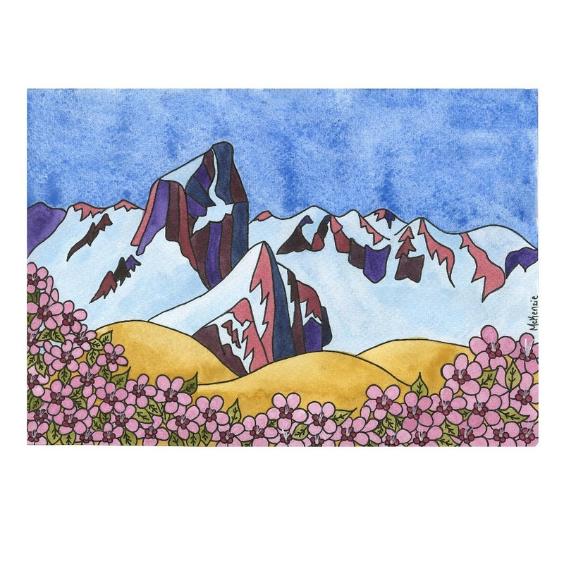 Mount Humphreys with Blooming Desert Peach Greeting Card