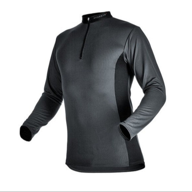 Zip Neck Shirt Long Sleeves Grey