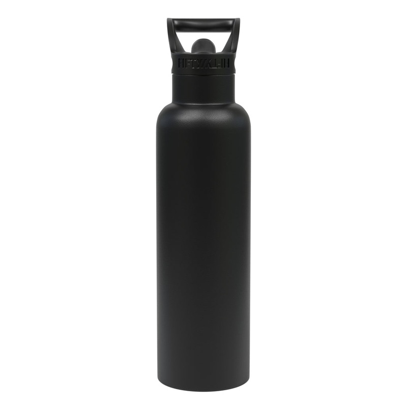 Fifty-Fifty 592233 21 Oz Vacuum Insulation Water Bottle with Straw Cap, Black