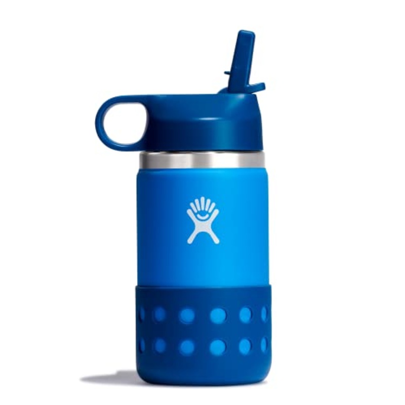 Hydro Flask 12 Oz. Kids' Wide Mouth Bottle with Straw Lid and Boot, Blue