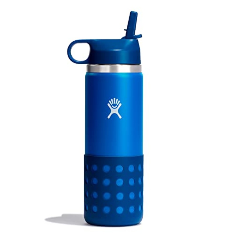 Hydro Flask 20 Oz. Kids' Wide Mouth Bottle with Straw Lid and Boot, Blue