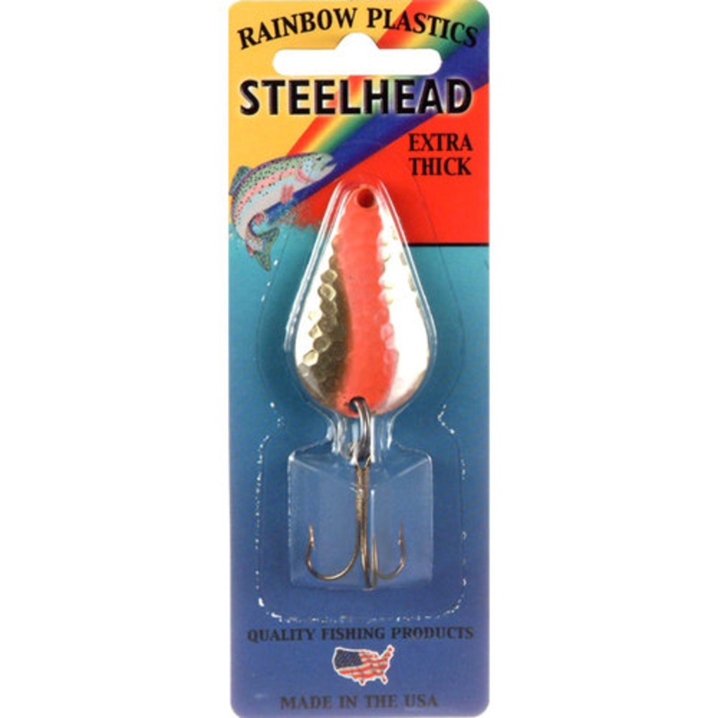 Rainbow Plastics Pot-O-Gold Steelhead Special Spoon, Hammered Brass/Flame Red Stripe