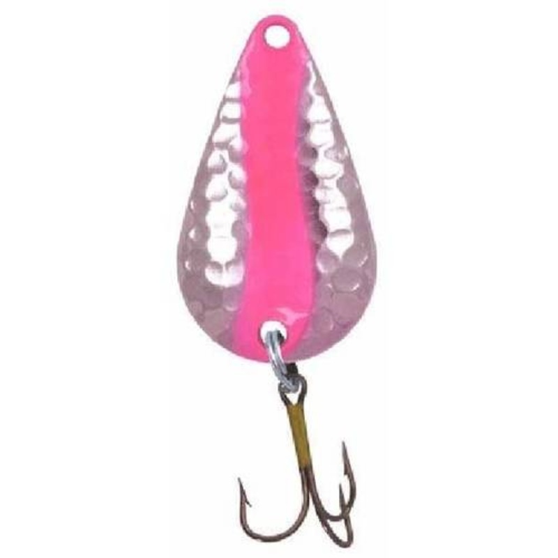 Rainbow Plastics Pot-O-Gold Steelhead Special Spoon, Pink/Hammered Nickel Stripe